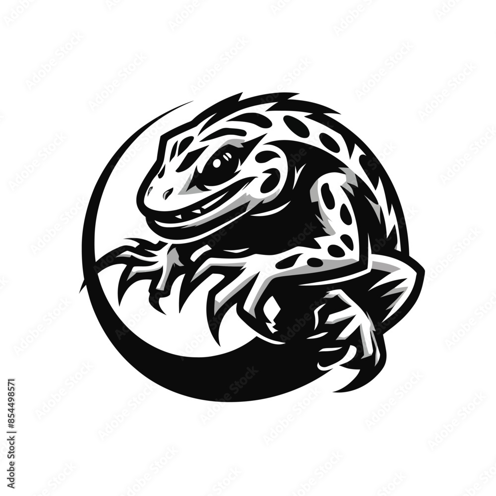 gecko logo mascot in black and white silhouette
