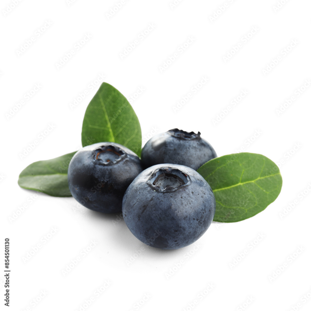 Fresh blueberries and leaves on white background Fresh blueberries and leaves on white background