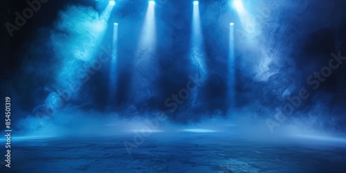 Three Spotlights in a Smoky Blue Atmosphere