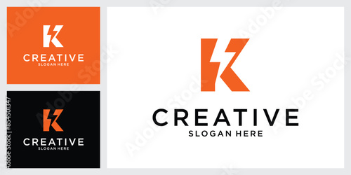Initial letter K with lightning bolt logo vector design