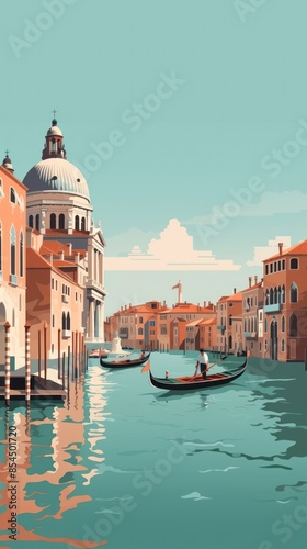 Retro film of Venice city gondola vehicle boat.