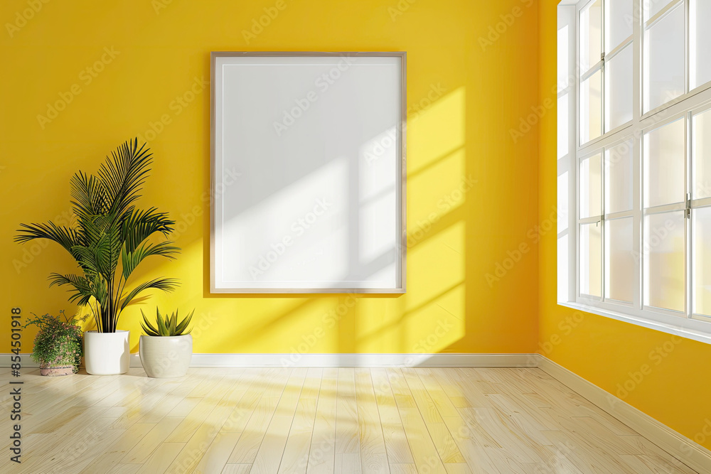 Yellow Room with Blank Frame for Versatile Design Display Yellow Room with Blank Frame for Versatile Design Display