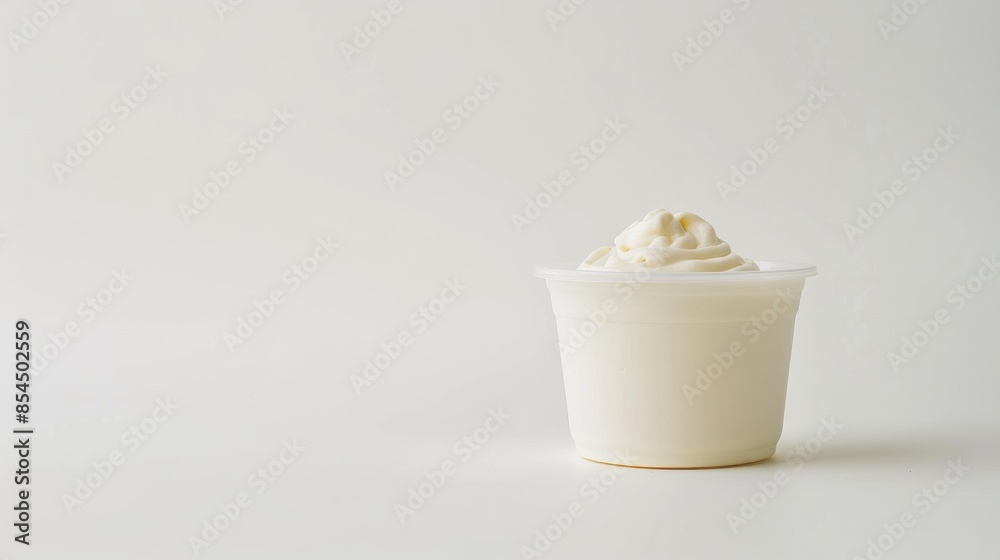 Tasty organic yogurt in a plastic container set against a white background Tasty organic yogurt in a plastic container set against a white background
