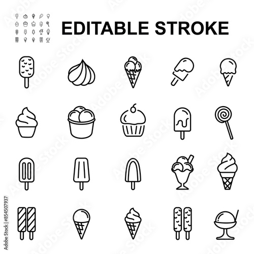 Ice cream line icons. Editable stroke. 