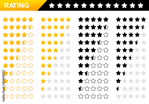 Set rating stars icon badges. Feedback customers. Rank, level of satisfaction rating. Five stars customer product rating review. 5 star rating icon. Vector illustration.