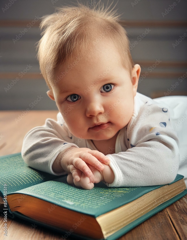 A Baby Resting and Playing with a Wooden Christian Cross. A Baby Resting and Playing with a Wooden Christian Cross.