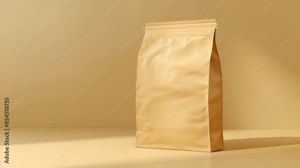 Brown Paper Coffee Bag Mockup on Beige Background Brown Paper Coffee Bag Mockup on Beige Background