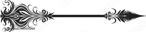 Minimal Black Arrow with Tribal Swirls in Retro Style on White Background