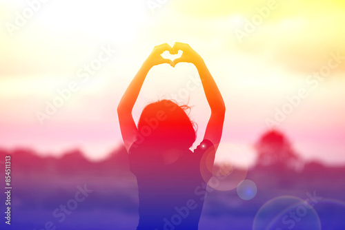 girl hands holding hearts silhouette