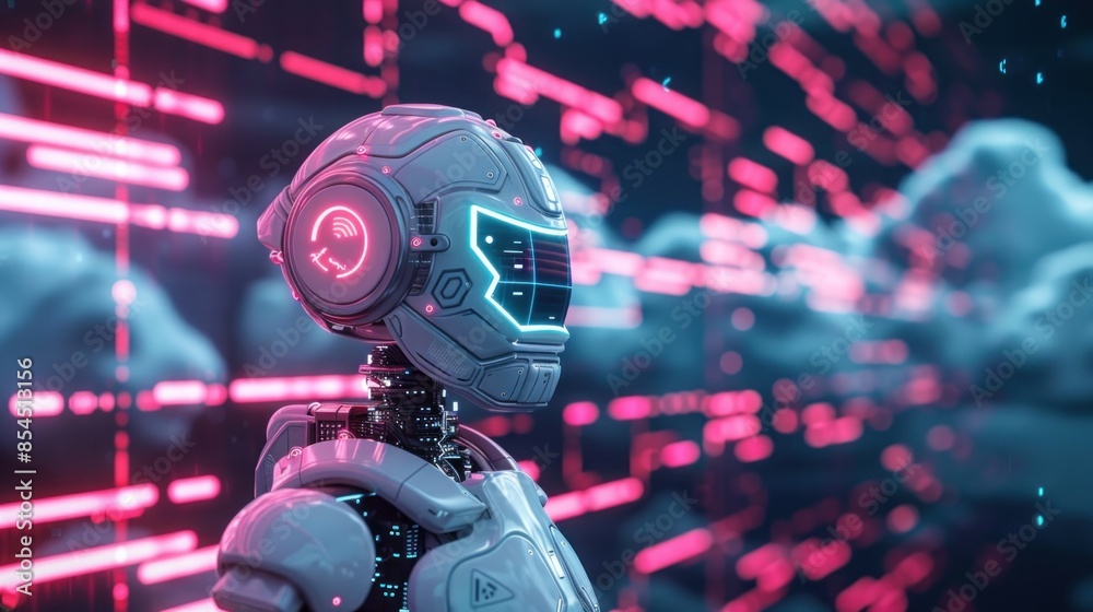 Futuristic Robot with Glowing Head Futuristic Robot with Glowing Head