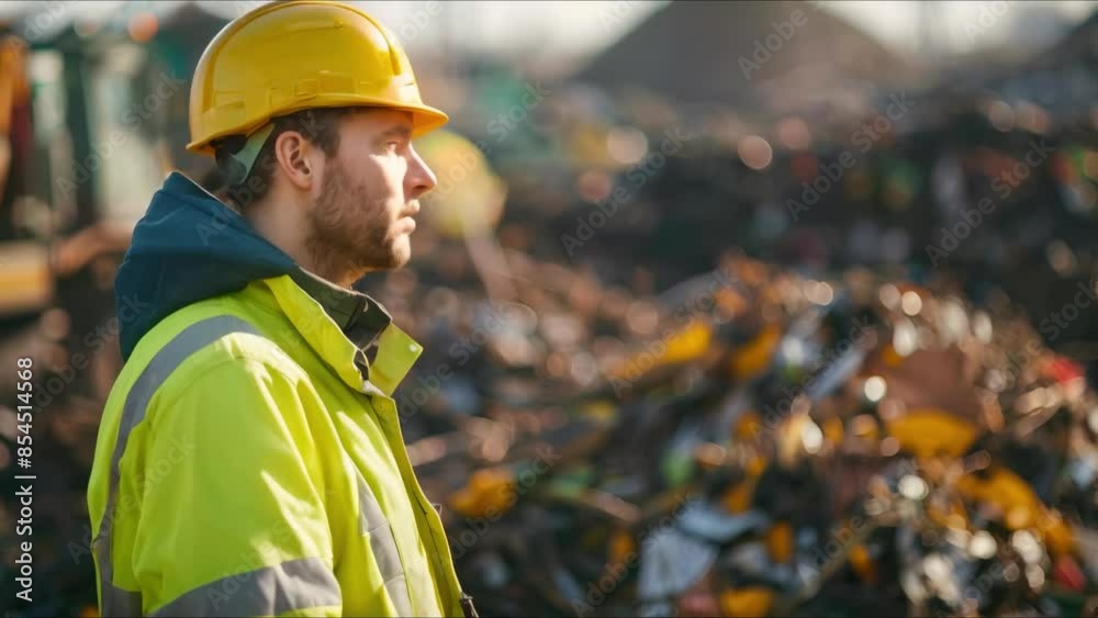 Supervising Recycling Operations at Landfill Site. Concept Waste management, Landfill operations, Recycling process, Environmental sustainability, Waste collection Supervising Recycling Operations at Landfill Site. Concept Waste management, Landfill operations, Recycling process, Environmental sustainability, Waste collection