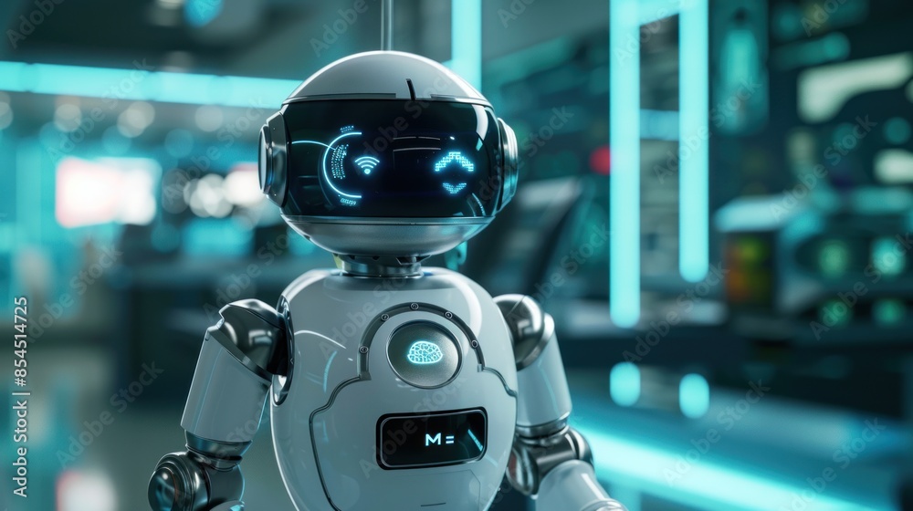 Futuristic Robot in a Technological Environment