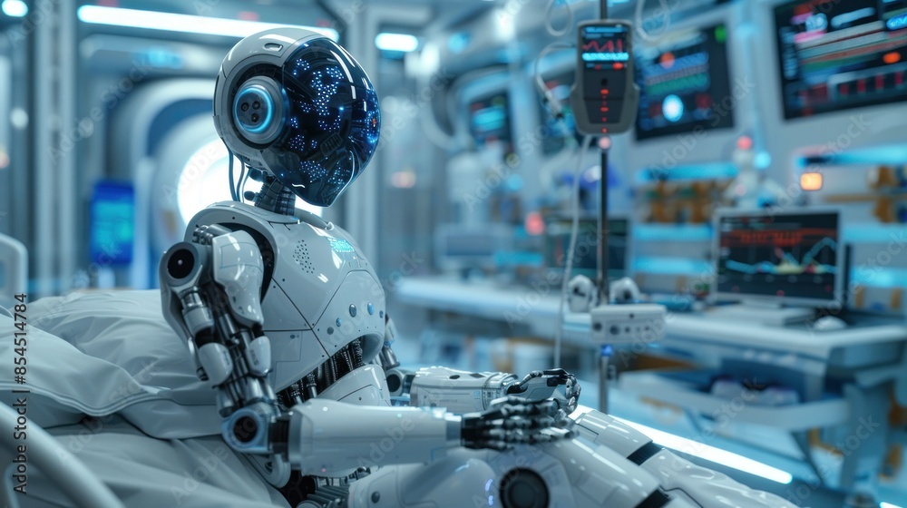 Fototapeta premium A Futuristic Medical Facility with a Robot Patient