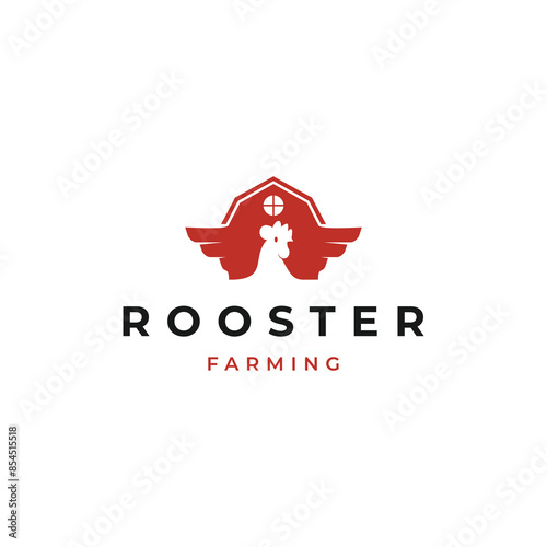 Vector illustration of barn and chicken head great for agricultural company logo design