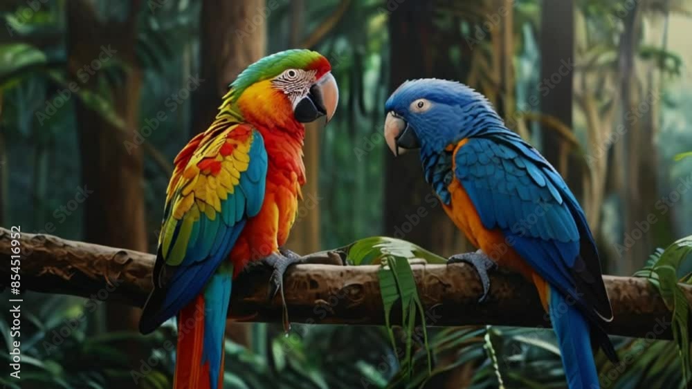 parrot in the forest in the morning. seamless looping 4k video parrot in the forest in the morning. seamless looping 4k video