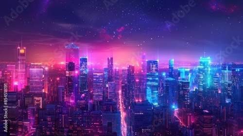 Wallpaper Mural Neon Cityscape at Night Torontodigital.ca