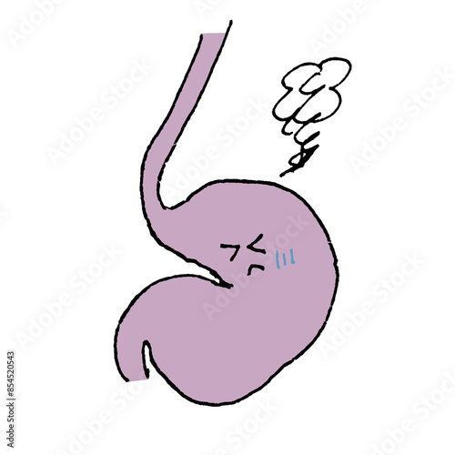 姿勢が悪く押しつぶされている不調の胃のイラスト