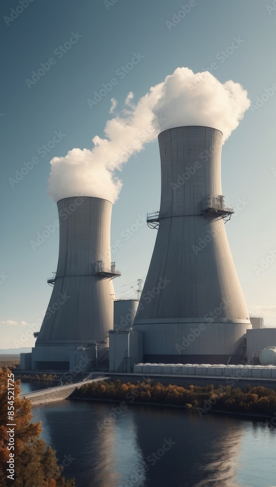 Rendering of a nuclear power plant with floating turbines and air coolers Rendering of a nuclear power plant with floating turbines and air coolers