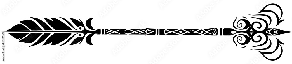 Minimalist Tribal Arrow Graphic with Spiral on White Background Minimalist Tribal Arrow Graphic with Spiral on White Background