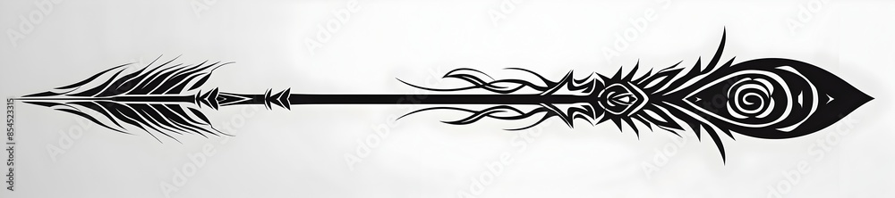 Minimalistic Tribal Arrow with Spiral Designs on White Background Minimalistic Tribal Arrow with Spiral Designs on White Background