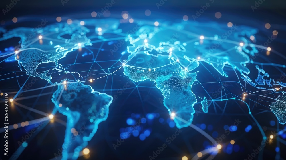 Abstract global logistics network map showcasing major international trade routes transportation hubs and distribution centers Concept of worldwide supply chain commerce and digital connectivity Abstract global logistics network map showcasing major international trade routes transportation hubs and distribution centers Concept of worldwide supply chain commerce and digital connectivity