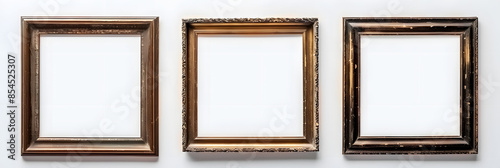 Three vintage photo frames with empty spaces on a plain white background 33 characters. Creative banner. Copyspace image