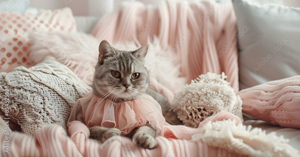 A cat in a pink dress sits img A cat in a pink dress sits img