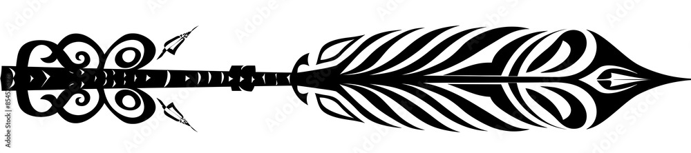 Simple Black Arrow with Tribal Spirals Designed for Tattoo Art Simple Black Arrow with Tribal Spirals Designed for Tattoo Art