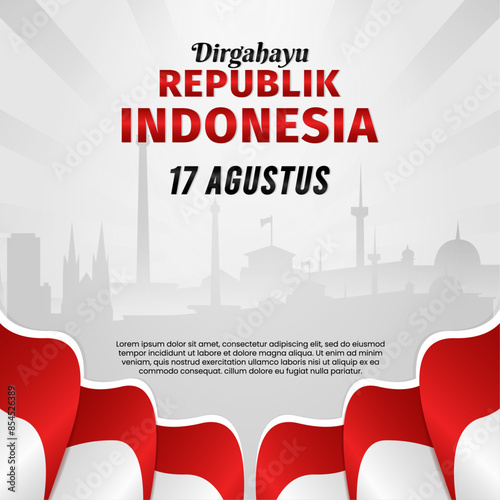 Indonesian independence day for social media with illustration background