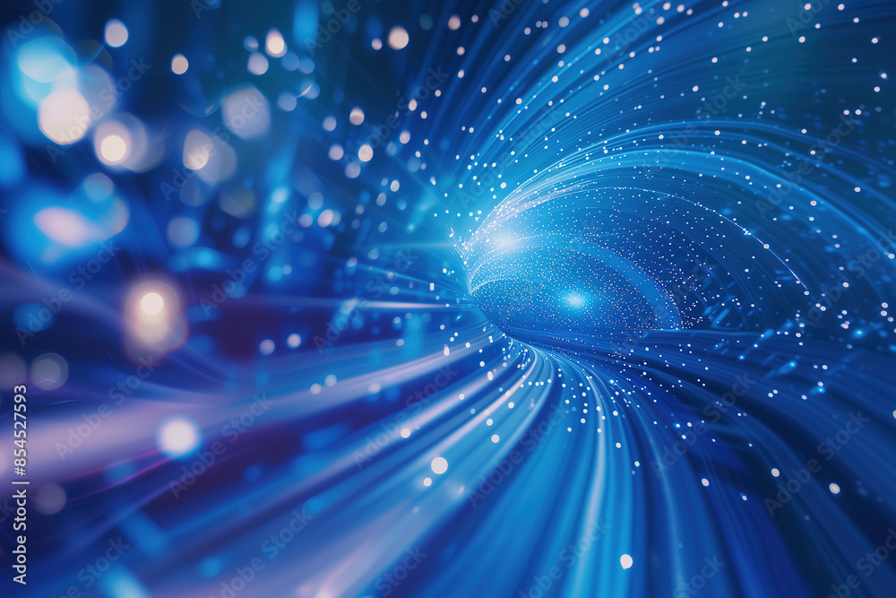 Obraz premium Data streaming concept. Blue colored glowing flowing lines and particles as a symbol of digital data flow