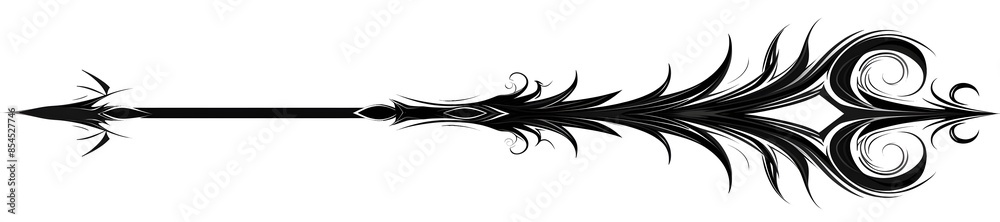 Fototapeta premium Minimalist Black Arrow with Spiraled Tribal Retro Graphic Design