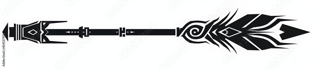 Minimalist Tribal Arrow with Spiral Ends on White Background Minimalist Tribal Arrow with Spiral Ends on White Background