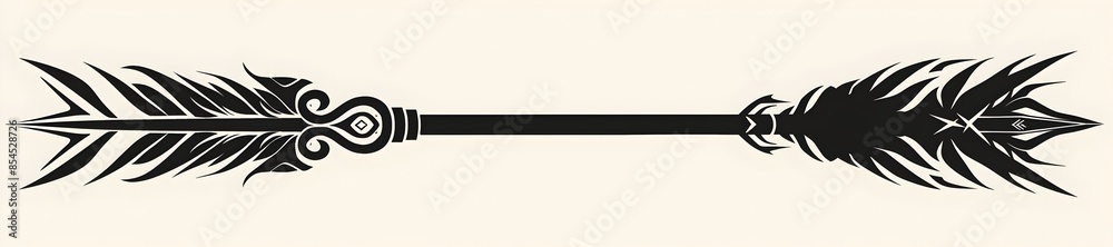 Obraz premium Black Tribal Arrow with Spiral Ends on White Minimalistic Background