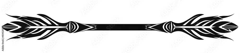 Stylized Black Arrow with Tribal Spiral Ends on White Background Stylized Black Arrow with Tribal Spiral Ends on White Background