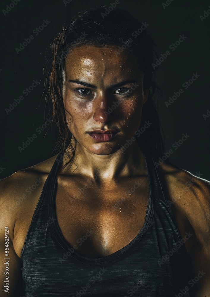 studio portrait of a muscular woman with an agressive look studio portrait of a muscular woman with an agressive look