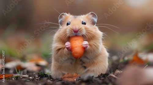 A hamster chewing on a carrot while photo