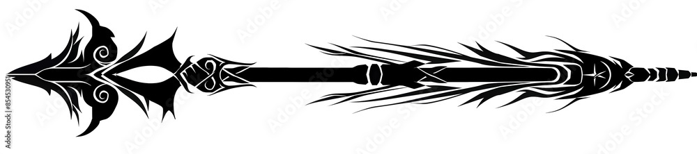 Stylized Black Arrow with Tribal Swirls for Retro Gaming Aesthetic Stylized Black Arrow with Tribal Swirls for Retro Gaming Aesthetic