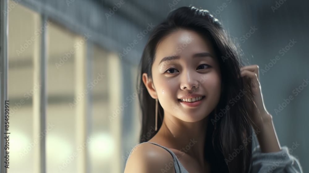 Smiling Woman with Long Hair in a Dimly Lit Setting
Smiling Woman with Long Hair in a Dimly Lit Setting