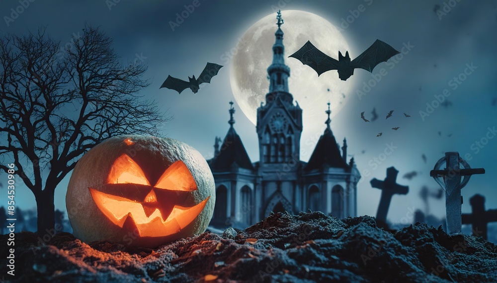 Pumpkin zombie Rising Out Of A Graveyard cemetery Pumpkin zombie Rising Out Of A Graveyard cemetery