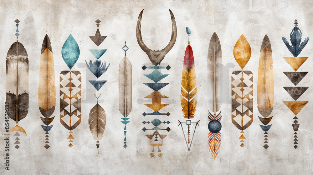 Colorful tribal patterns and symbols inspired by Native American art ...