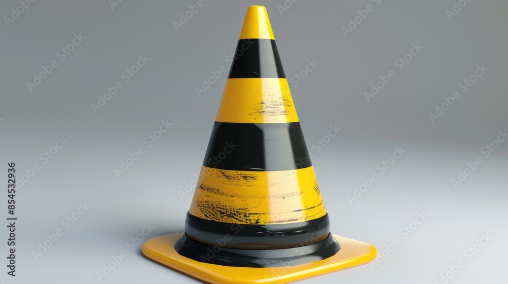 Three dimensional traffic cone in black and yellow Three dimensional traffic cone in black and yellow