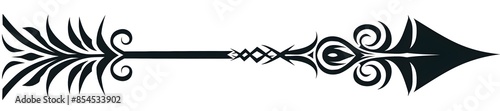 Minimalist Tribal Arrow with Spiral Tips on White Background