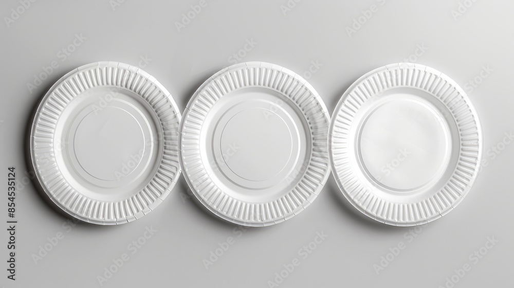 Plastic plates shown with white background viewed from top and sides Plastic plates shown with white background viewed from top and sides