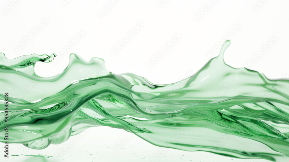 Green Water Droplets Floating in Center on White Background Green Water Droplets Floating in Center on White Background