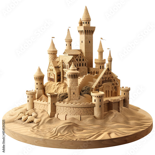 Big and detailed sand castle isolated on transparent background remove png, Clipping Path © RazibChandra