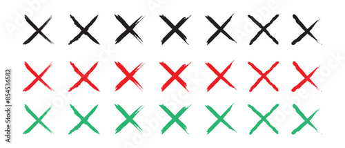 set of cross x vector icon. Grunge cross icons., scribble ink grunge cross icons, no wrong symbol. delete or false, vote sign. Red X on white background.