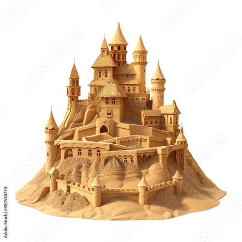 Big and detailed sand castle isolated on transparent background remove png, Clipping Path © RazibChandra