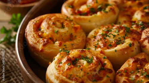 Pizza rolls, filled with cheese and toppings, are a fun and tasty snack.