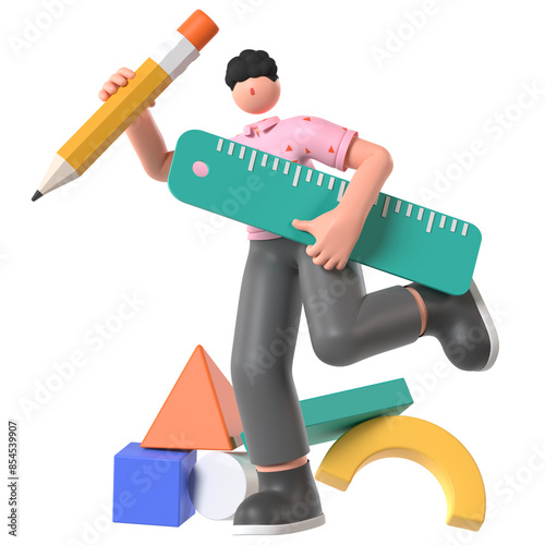 Stationery Pencil and Ruler School Education 3D Illustration