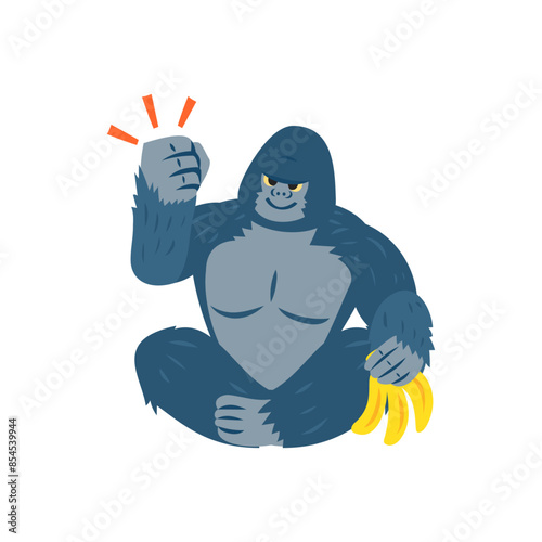 握力ゴリラ。フラットなベクターイラスト。
A gorilla gripping. Flat vector illustration.